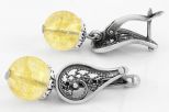 Серьги из мельхиора с цитрином шар 10 мм капля 63147