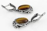 Серьги из серебра с тигровым глазом овал 8х14 мм 63180