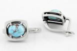 Серьги из серебра с бирюзой натуральной овал 8х10 мм ящик 63249