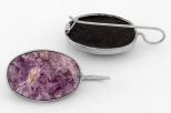 Серьги из мельхиора с чароитом овал 15х22 мм 63283