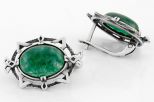 Серьги из мельхиора с агатом зелёным овал 10х15 мм 63317