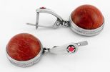 Серьги из серебра с кораллом красным круг 17 мм 63333