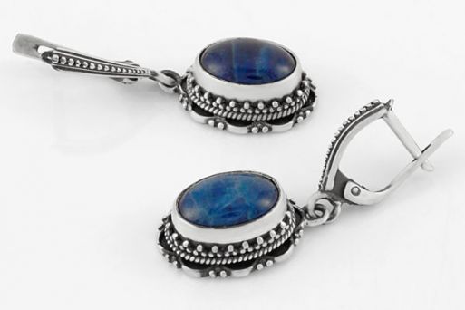 Серебряные серьги с апатитом 63457 купить в магазине Самоцветы мира