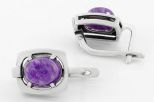 Серьги из серебра с чароитом овал 8х10 мм ящик 63459