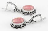 Серьги из серебра с родохрозитом овал 8х12 мм непал 63462