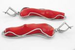 Серьги из мельхиора с кораллом красным веточка 15х47 мм 63871
