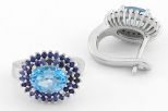 Серьги из серебра с топазом и сапфиром овал 6х8 мм 42 круга 2 мм 63887