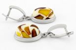 Серьги из мельхиора с янтарём долматинец овал 10х15 мм 63946