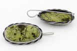 Серьги из мельхиора с змеевиком овал 15х30 мм 64006