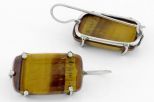 Серьги из мельхиора с тигровым глазом прямоугольник 15х25 мм 64019