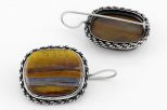 Серьги из мельхиора с тигровым глазом прямоугольник 18х20 мм 64022