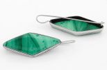Серьги из мельхиора с малахитом ромб 17х40 мм 64083