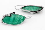 Серьги из мельхиора с малахитом овал 15х37 мм 64086