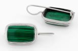 Серьги из мельхиора с малахитом прямоугольник 11х17 мм 64089