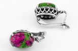 Серьги из мельхиора с цоизитом овал 10х14 мм 64225