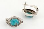 Серьги из серебра с бирюзой натуральной и фианитами овал 8х10 мм 64935