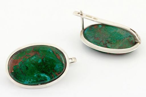 Серебряные серьги с хризоколлой 64948 купить в магазине Самоцветы мира