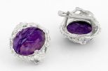 Серьги из серебра с чароитом овал 10х15 мм 64970