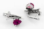 Серьги из серебра с рубином и фианитами капля 5х7 мм 64982