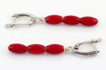 Серьги из серебра с кораллом красным бочонки 5х9 мм дорожка наборная 65132