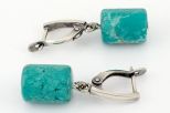 Серьги из мельхиора с бирюзой прессованной бочонок 10х14 мм 66001