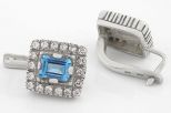 Серьги из серебра с топазом и фианитами прямоугольник 6х8 мм 8806