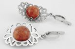 Серьги из серебра с кораллом красным шар 12 мм 8986
